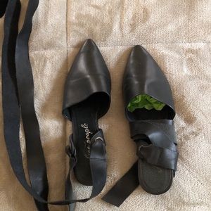 Free People Black Flats with Leather Ties